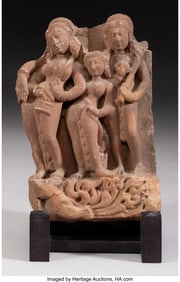 27095: An Indian Red Sandstone Stele Depicting Two Fema