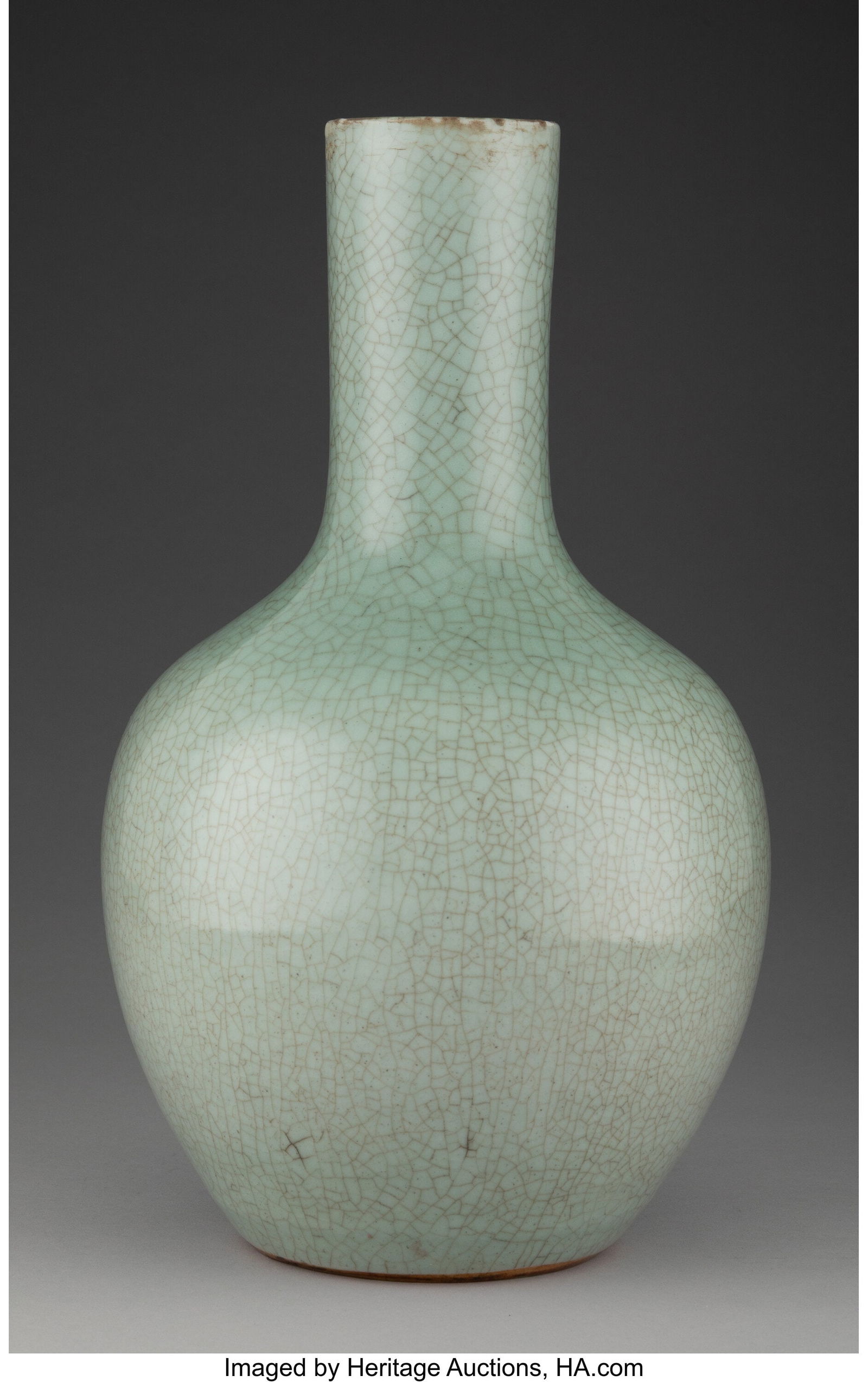 A Chinese Celadon Crackle-Glazed Bottle Vase 14- (1 of 3)