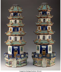 27076: A Pair of Chinese Glazed Earthenware Pagodas 24-