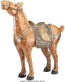 27079: A Chinese Stone Veneered Horse with Enamel Decor