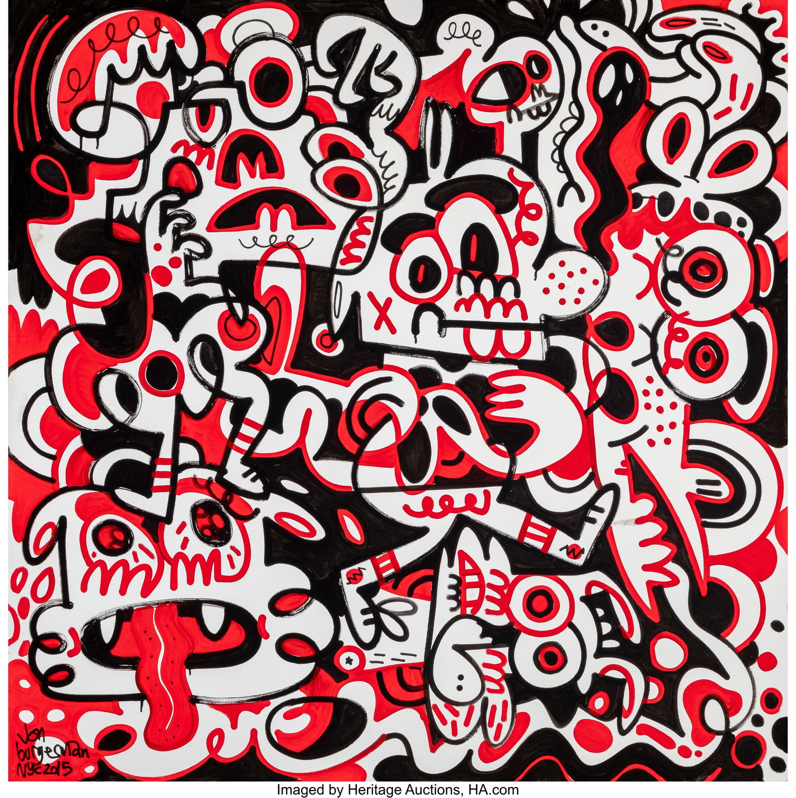 Jon Burgerman (b. 1979) Untitled, 2015 Acrylic o: Jon Burgerman (b. 1979) Untitled, 2015 Acrylic on canvas 48 x 48 inches (121.9 x 121.9 cm) Signed and dated lower left: jon / burgerman / N