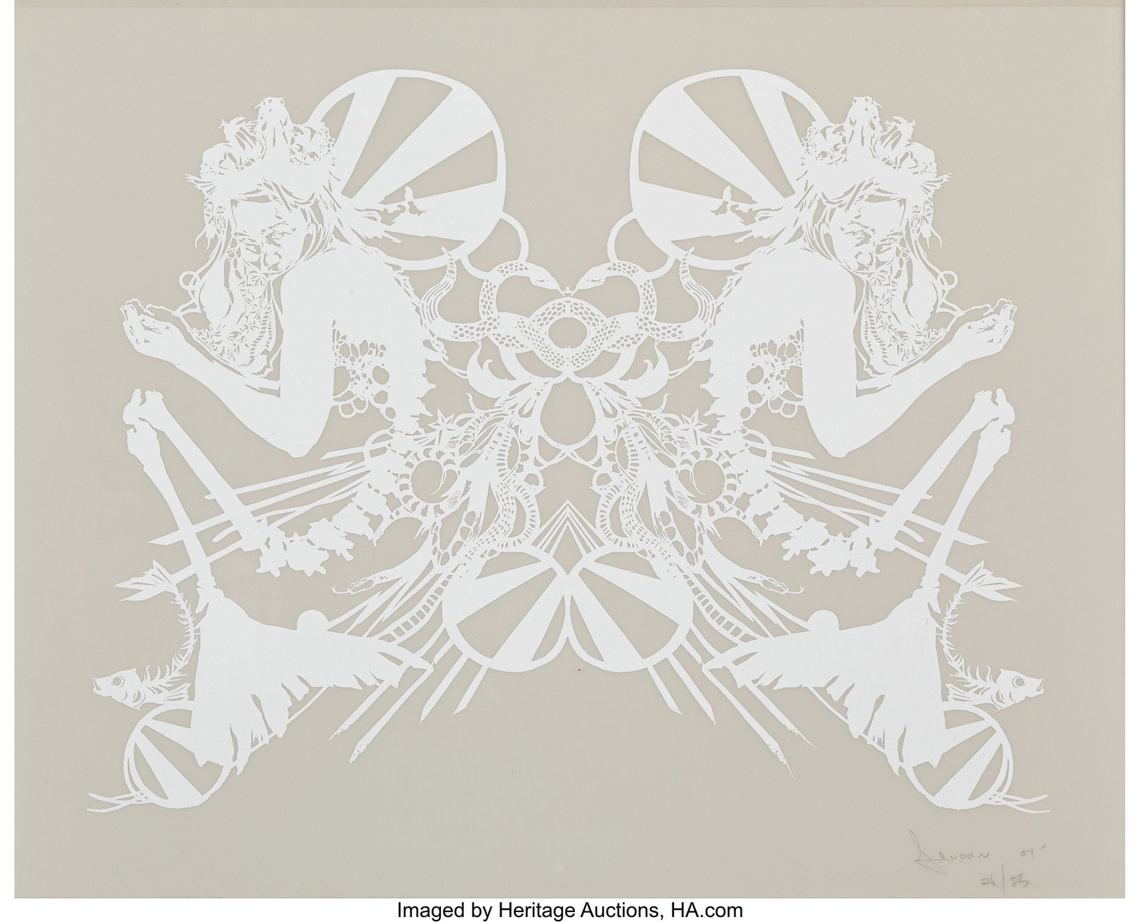 Swoon (b. 1977) Miss Rockaway, 2007 Screenprint: Swoon (b. 1977) Miss Rockaway, 2007 Screenprint in colors on mylar 13 x 16 inches (33.0 x 40.6 cm) (sheet) Ed. 26/85 Signed, d
