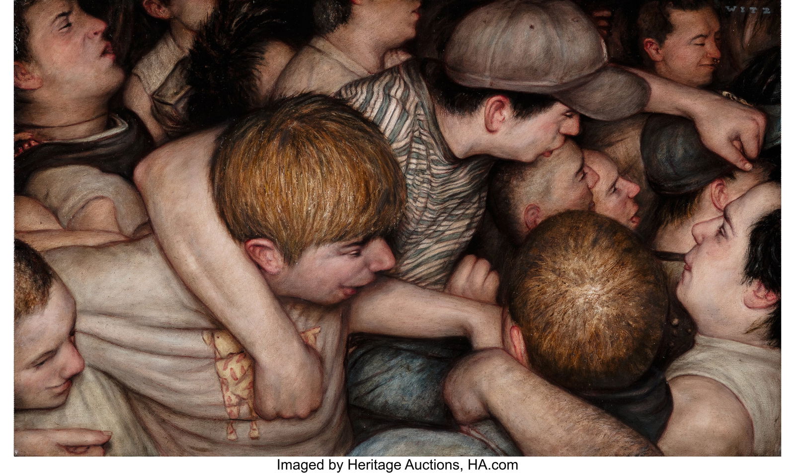 Dan Witz (b. 1957) Mosh Pit 2 Copy, 2024 Oil on: Dan Witz (b. 1957) Mosh Pit 2 Copy, 2024 Oil on canvas 18 x 30 inches (45.7 x 76.2 cm) Signed, titled, dated, and inscribed: MOSH