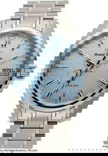 Grand Seiko Light Blue Spring Drive Stainless St: Grand Seiko Light Blue Spring Drive Stainless Steel Wristwatch with Box Case: 42mm, Stainless steel , "44GS" case Dial: Light blue vertically brushed , Stainless steel