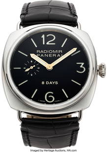 Panerai Reference PAM00190 Radiomir 8 Days Stain: Panerai Reference PAM00190 Radiomir 8 Days Stainless Steel Wristwatch with Box and Papers Case: 45mm, Stainless steel Dial: Matte Black with luminous stick and arabic