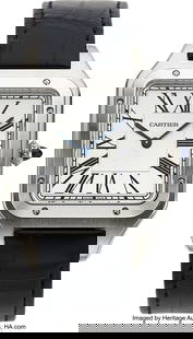 Cartier Santos Dumont XL Reference WSSA0032 Cas: Cartier Santos Dumont XL Reference WSSA0032 Case: 46.6 mm x 33.9 mm, Stainless steel Dial: Silver with elongated roman numerals, Blued hands Movement: Calib