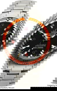 Omega Planet Ocean, Reference 22095000, Stainles: Omega Planet Ocean&comma; Reference 22095000&comma; Stainless Steel Wristwatch with Card Case&colon; 42mm&comma; Stainless steel &comma; Orange aluminum bezel Dial&colon; Black dial with arabic and lu