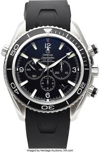 Omega Planet Ocean Chronograph 2210.50.00 45mm C: Omega Planet Ocean Chronograph 2210&period;50&period;00 45mm Circa 2006 Case&colon; 45mm&comma; Stainless steel Dial&colon; Matte black luminous with arabic and stick markers &comma; Luminous broad ar