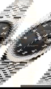 Rolex Datejust 41 Rhodium Diamond Stainless Stee: Rolex Datejust 41 Rhodium Diamond Stainless Steel Wristwatch with Card Reference 126334 Case: 41mm, Stainless steel Dial: Rhodium sunburst with diamond markers, Non luminous st