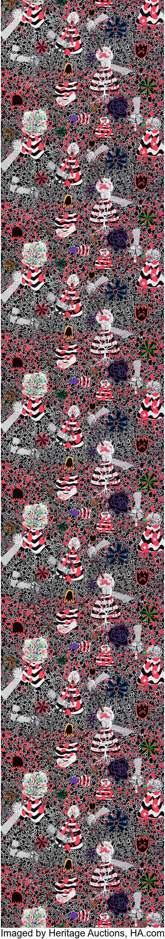 Trenton Doyle Hancock (b. 1974) Flower Bed II, A: Trenton Doyle Hancock (b. 1974) Flower Bed II, A Prelude to Damnation, 2008 Screenprint in colors on wallpaper 180 x 27 inches (457.2 x 68.6 cm) &l