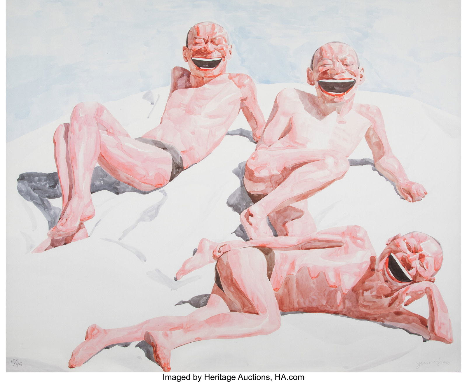 Yue Minjun (b. 1962) Untitled (Smile-ism No. 25): Yue Minjun (b. 1962) Untitled (Smile-ism No. 25), 2006 Lithograph in colors on wove paper 32 x 43 inches (81.3 x 109.2 cm) (sheet&r