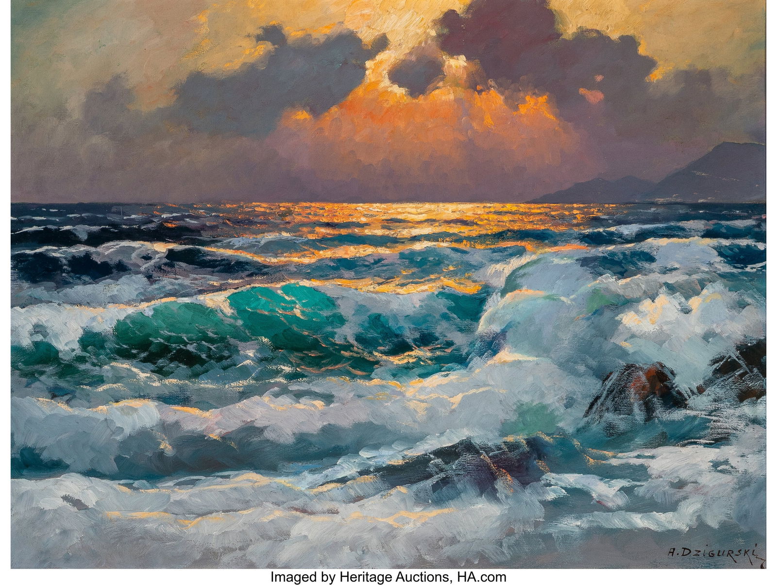 Alexander Dzigurski (Russian/American, 1911-1995: Alexander Dzigurski (Russian/American, 1911-1995) Seascape Oil on canvas 18 x 24 inches (45.7 x 61.0 cm) Signed lower right: A. Dzigurski PROVE