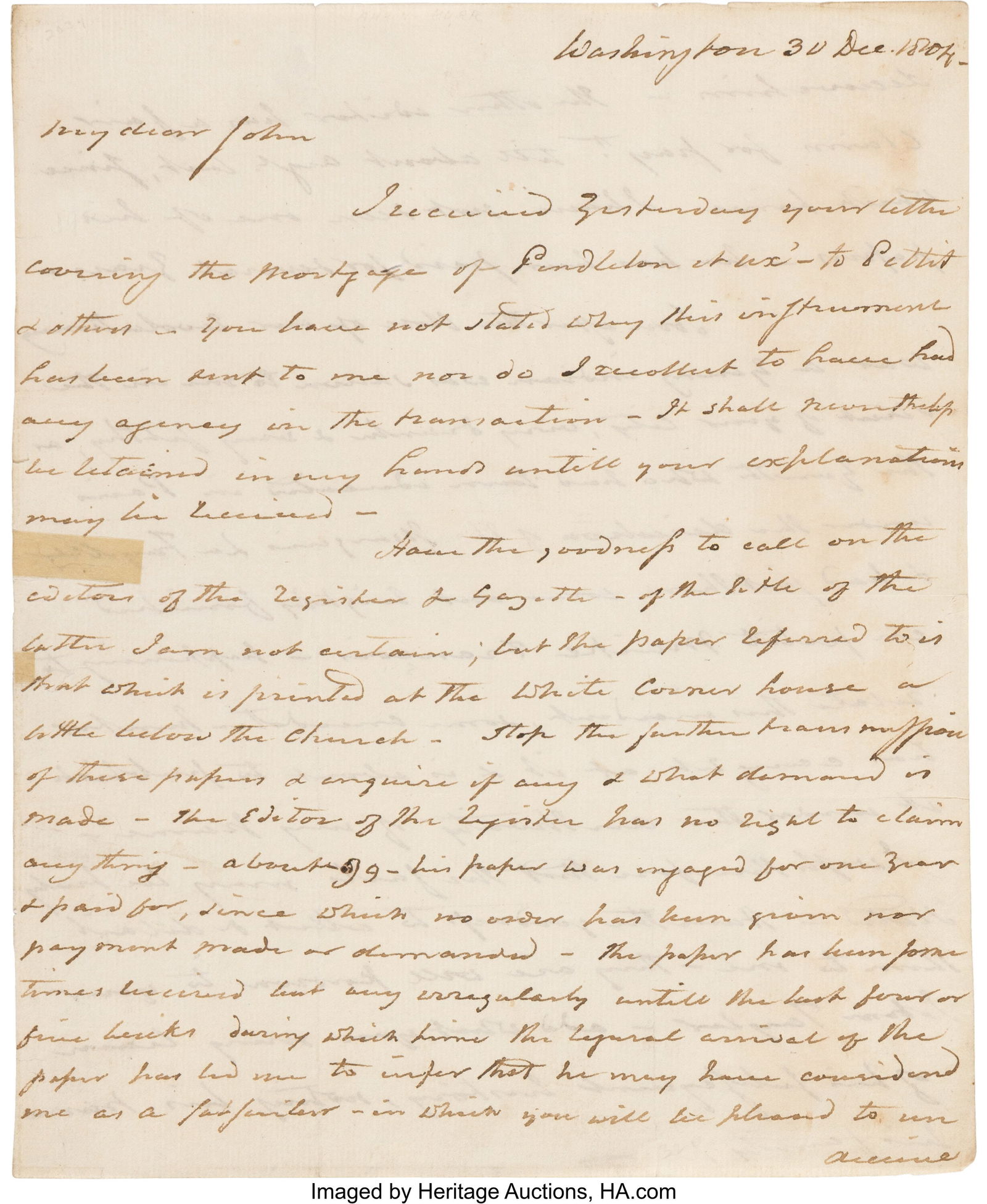 Aaron Burr Unsigned Letter Draft. Two pages, 7 7 (1 of 2)