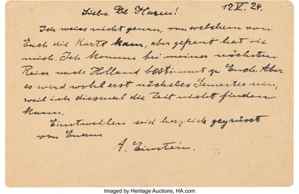 47208&colon; Albert Einstein Autograph Postcard Signed&period; One p