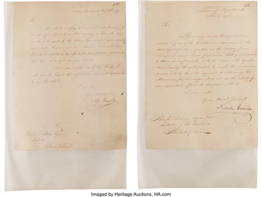47075&colon; Alexander Hamilton Letters Signed &lpar;2&rpar;&period; Two lette