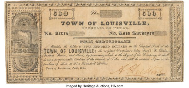 47009&colon; &lbrack;Republic of Texas&rsqb;&period; Town of Louisville Scrip En