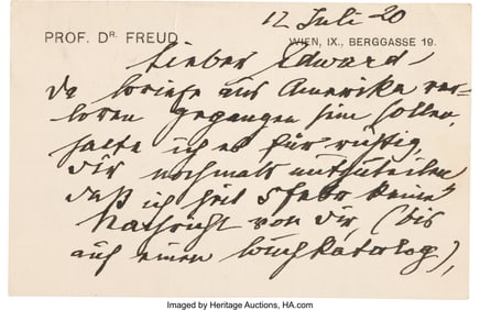 47216: Sigmund Freud Autograph Letter Signed. Two pages