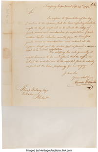 Alexander Hamilton Letter Signed with One Line W: Alexander Hamilton Letter Signed with One Line Written in His Hand. One page, 8 x 9 inches, "Treasury Department," [Philadelphia]; September 24, 1792&pe