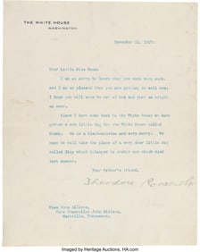 47149: Theodore Roosevelt Typed Letter Signed. One page