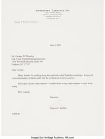 47219&colon; Warren Buffett Typed Letter Signed&period; One page&comma; 8 
