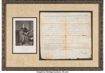 Patrick Henry Signed Land Grant.  One partially: Patrick Henry Signed Land Grant&period; One partially printed page&comma; 15 x 13 1&sol;2 inches &lpar;sight&rpar;&comma; Richmond&comma; Virginia&semi; July 5&comma; 1786&period; Matted and framed wi