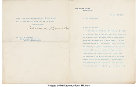 47150: Theodore Roosevelt Typed Letter Signed. Two page