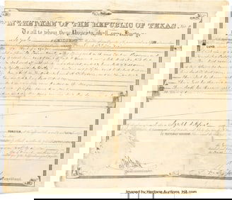 47015: Anson Jones Signed Land Grant. Single sheet of