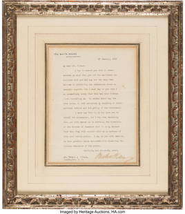 Woodrow Wilson Typed Letter Signed. One page on: Woodrow Wilson Typed Letter Signed&period; One page on White House letterhead&comma; 6 1&sol;2 x 8 1&sol;2 inches &lpar;sight&rpar;&comma; Washington&comma; D&period;C&period;&semi; January 17&comma;