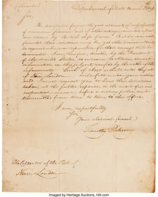 47086: Timothy Pickering Letter Signed. One page, 7 3/4