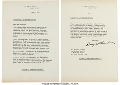 47158: Dwight D. Eisenhower Typed Letter Signed. Two pa