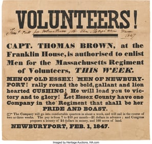 47022: Mexican War Recruitment Broadside. One page, 10