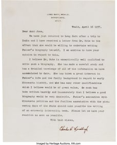 47230: Charles Lindbergh Typed Letter Signed. One page,