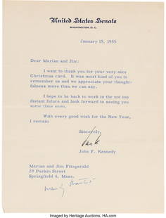 John F. Kennedy Typed Letter Signed. One page of: John F&period; Kennedy Typed Letter Signed&period; One page of a bifolium&comma; 6 1&sol;4 x 8 1&sol;8 inches&comma; "United States Senate&comma;" Washington&comma; D&period;C&period;&semi; January 15