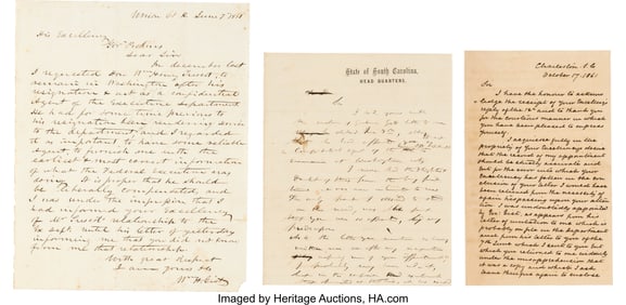 47095&colon; Autograph Letters Signed by South Carolina Seces