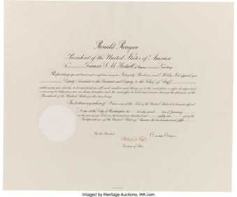 47168: Ronald Reagan Signed Appointment. One partially