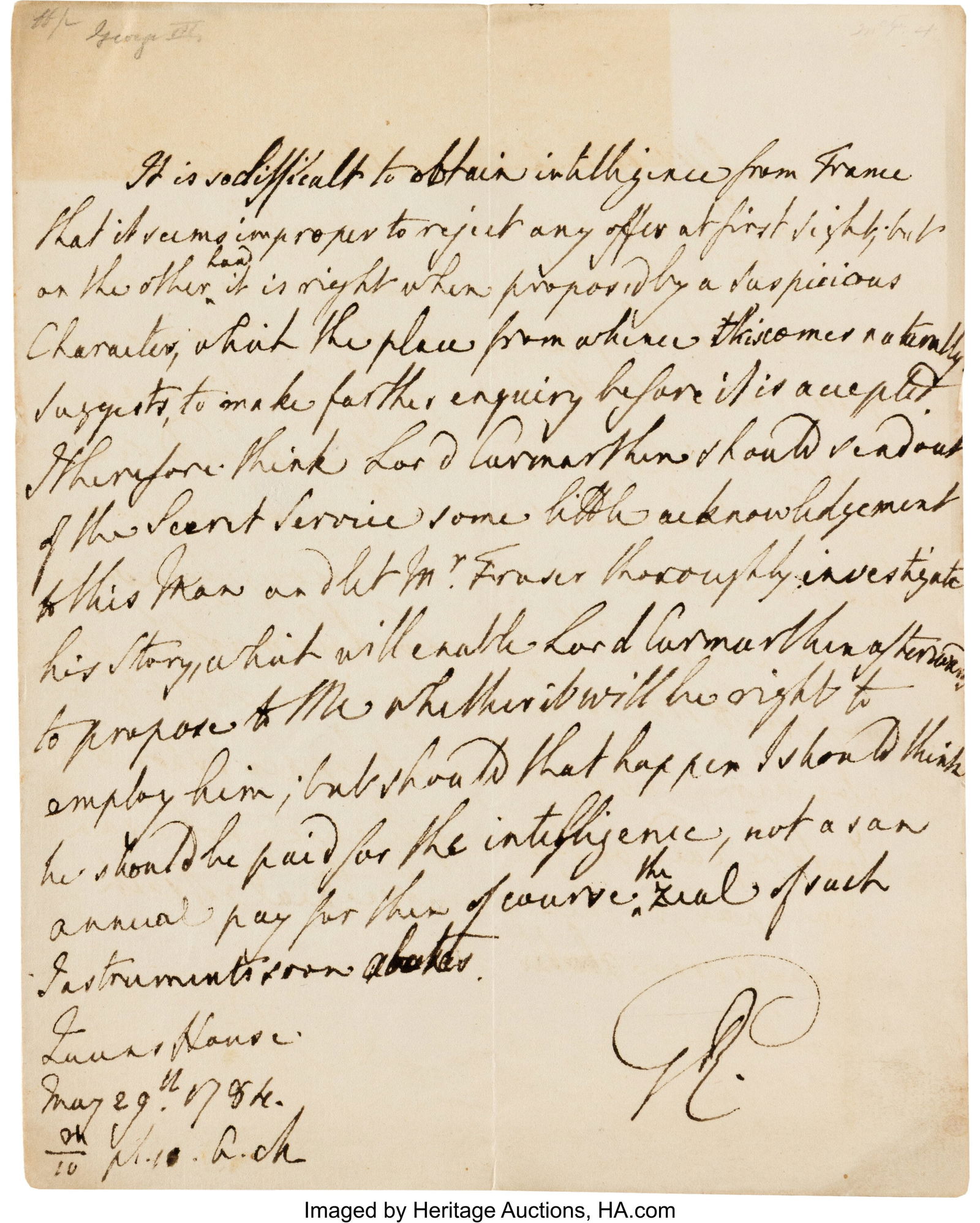 George III Autograph Letter Signed. One page of (1 of 2)