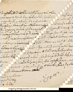 George III Autograph Letter Signed. One page of: George III Autograph Letter Signed. One page of a bifolium, 7 3/8 x 9 1/4 inches, "Queens House," [London]; May 29, 1784. King George wri