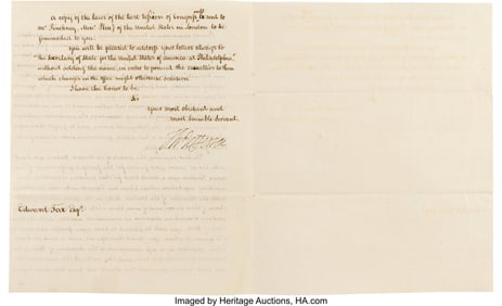 47113: Thomas Jefferson Letter Signed as Secretary of S