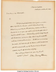 47120: John Quincy Adams Letter Signed. One page, 7 3/4