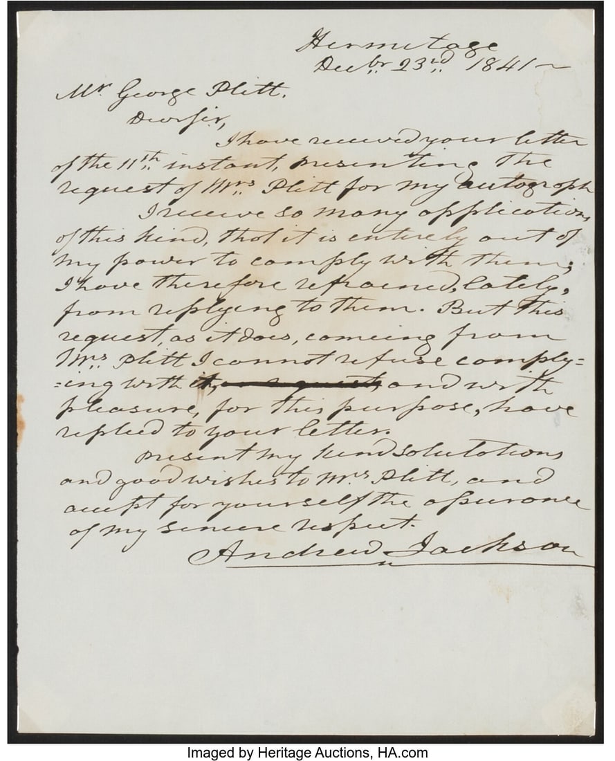 Andrew Jackson Autograph Letter Signed. One page (1 of 2)