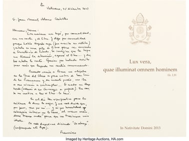 47181&colon; Pope Francis Autograph Letter Signed in a Christ