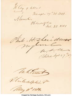 Abraham Lincoln Signature on Sheet with Addition: Abraham Lincoln Signature on Sheet with Additional Signatures by Henry Clay&comma; Philip H&period; Sheridan&comma; and Ulysses S&period; Grant&period; One page&comma; 6 1&sol;2 x 8 1&sol;2 inches&com