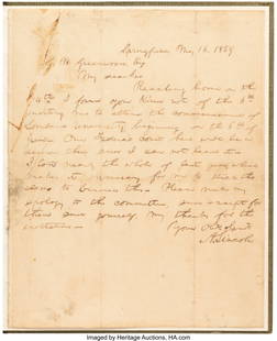 Abraham Lincoln Autograph Letter Signed. One pag: Abraham Lincoln Autograph Letter Signed&period; One page&comma; 8 x 9 7&sol;8 inches&comma; Springfield&comma; Massachusetts&semi; May 16&comma; 1859&period; Silked and bound into a custom green cloth