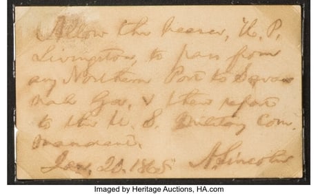 47131: Abraham Lincoln War Dated Pass Entirely in His H