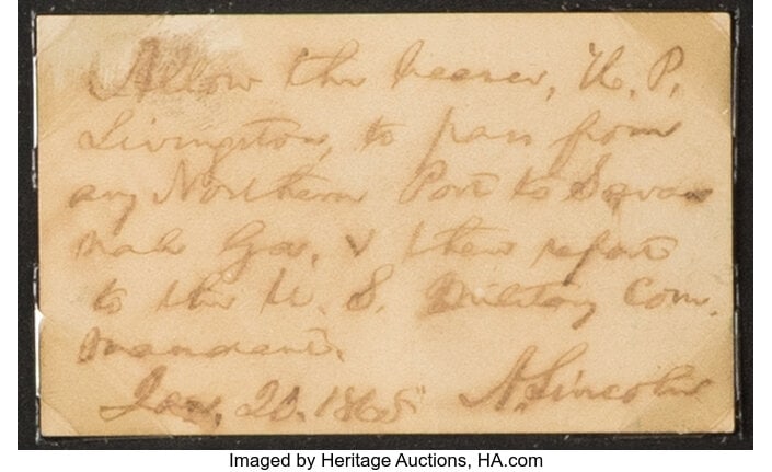 Abraham Lincoln War Dated Pass Entirely in His H (1 of 2)