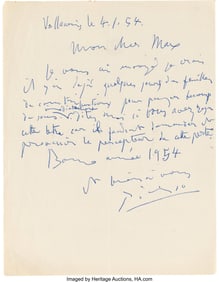 47187&colon; Pablo Picasso Autograph Letter Signed&period; One page&comma;