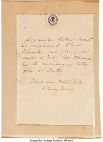 47192: Charles Dickens Autograph Letter Signed. One pag