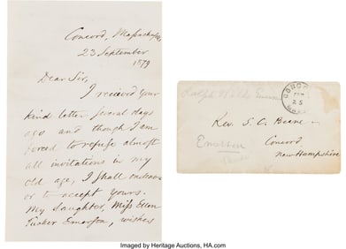47194: Ralph Waldo Emerson Autograph Letter Signed. Two