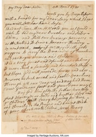 47058&colon; &lbrack;Patrick Henry&rsqb;&period; Sarah Henry Autograph Letter Si