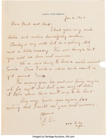 47204: John Steinbeck Autograph Letter and Printed Nobe